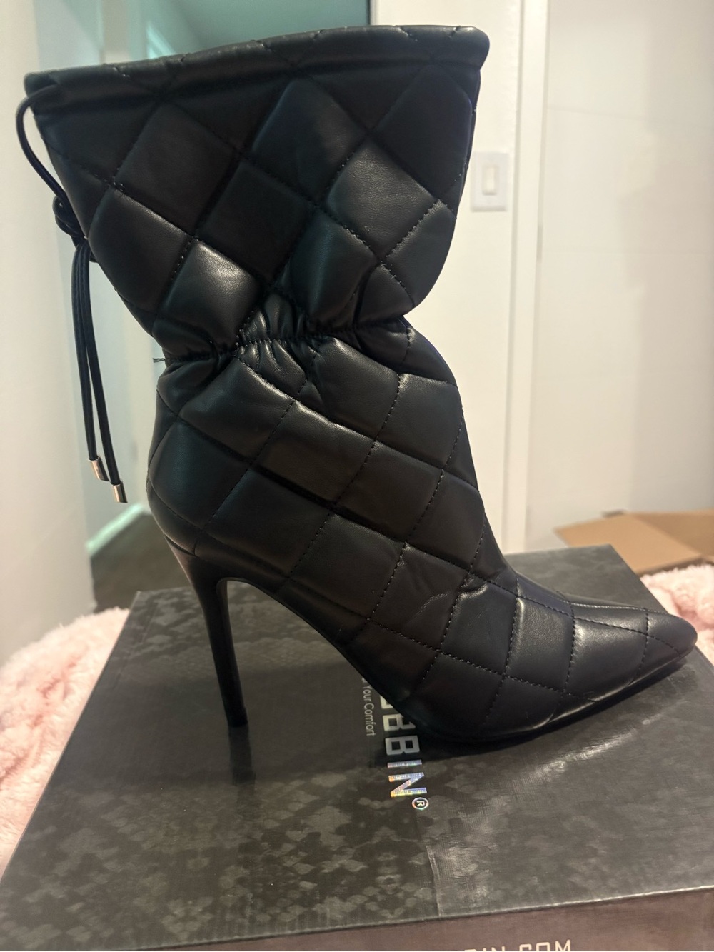 Cape Robbin Black Quilted Stiletto Drawstring Ankle Boots